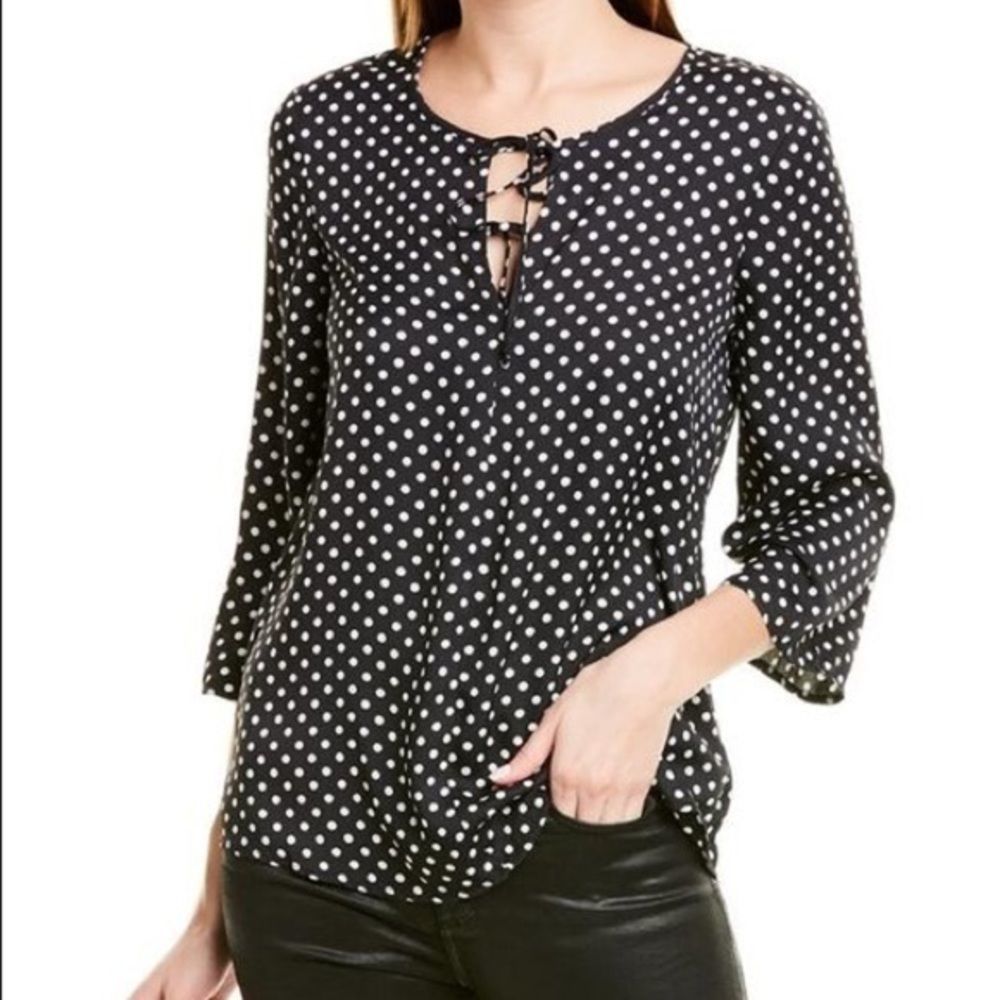 BCBGMaxazria Black White 3/4 Sleeve Top M